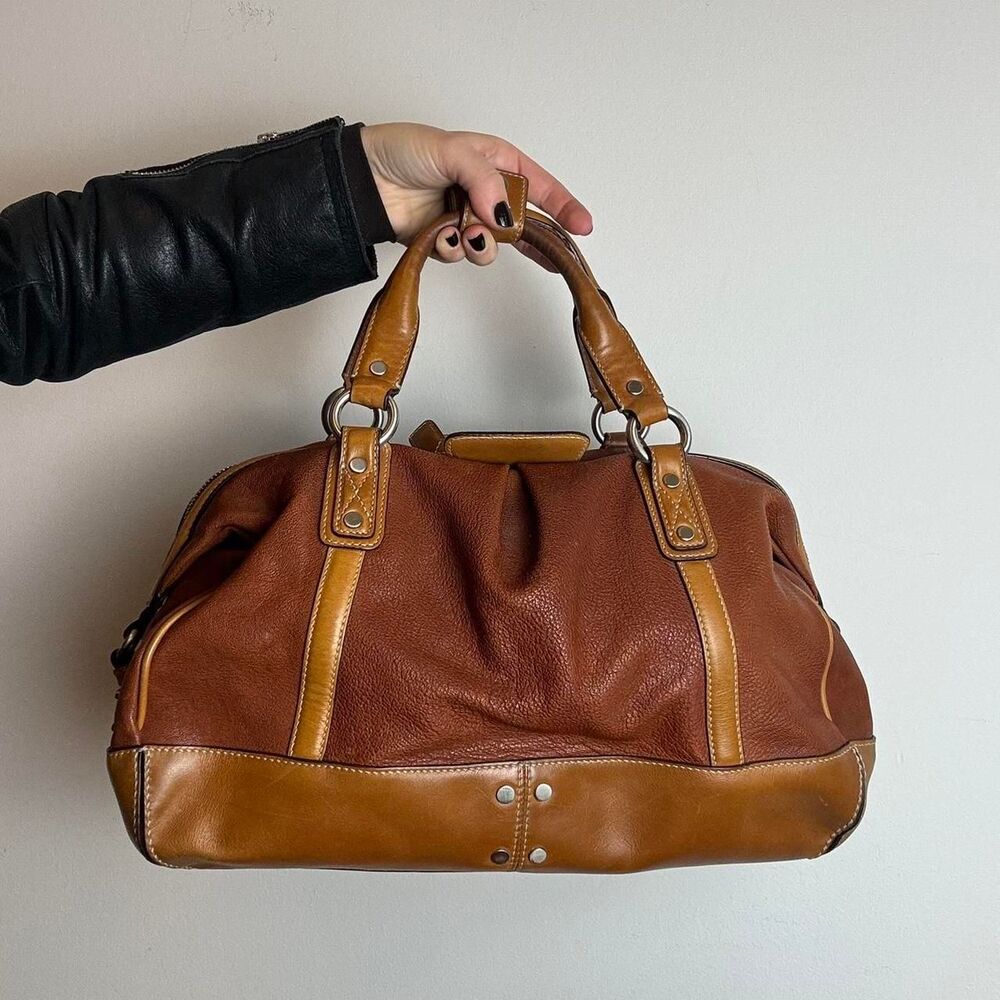 Cole Haan vintage y2k brown caramel leather studded satchel handbag with silver - Picture 2 of 7